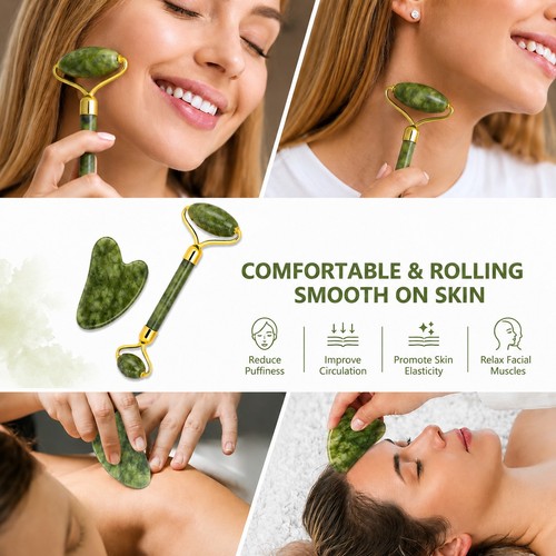 Natural jade roller gua sha - roller, &
