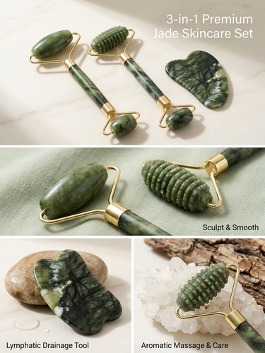 Natural jade roller - 3-in-1,